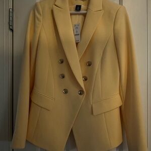White House Black Market Light Yellow Blazer with Gold Buttons